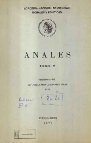 Anales. Tomo V. Academia Nacional de Ciencias Morales y Politica