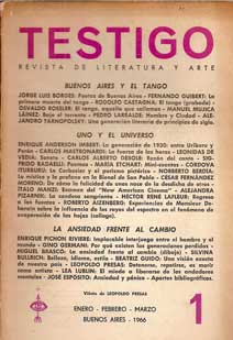 Testigo. Revista De Literatura y Arte. Nº 1. Enero-Marzo 1966. J